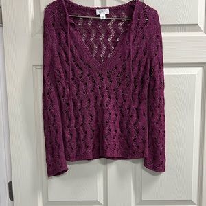 Ann Taylor LOFT Loose Knit V Neck Maroon Sweater - Size Medium Petite - EUC